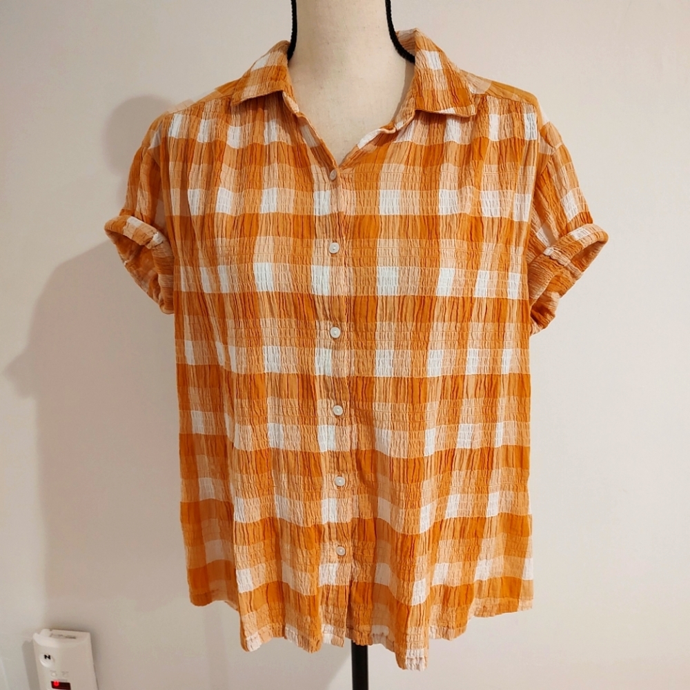Sundance Lorna Camp Shirt Crinkle Fabric White Roll Sleeve Ruched … - Picture 3 of 11